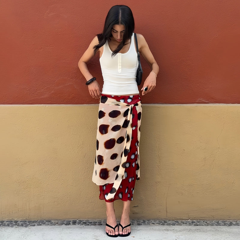 Irregular Polka Dot Print Long Skirt GYME K6J11415A