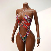Sexy Print Patchwork One Piece Swimsuit GHYX 5245