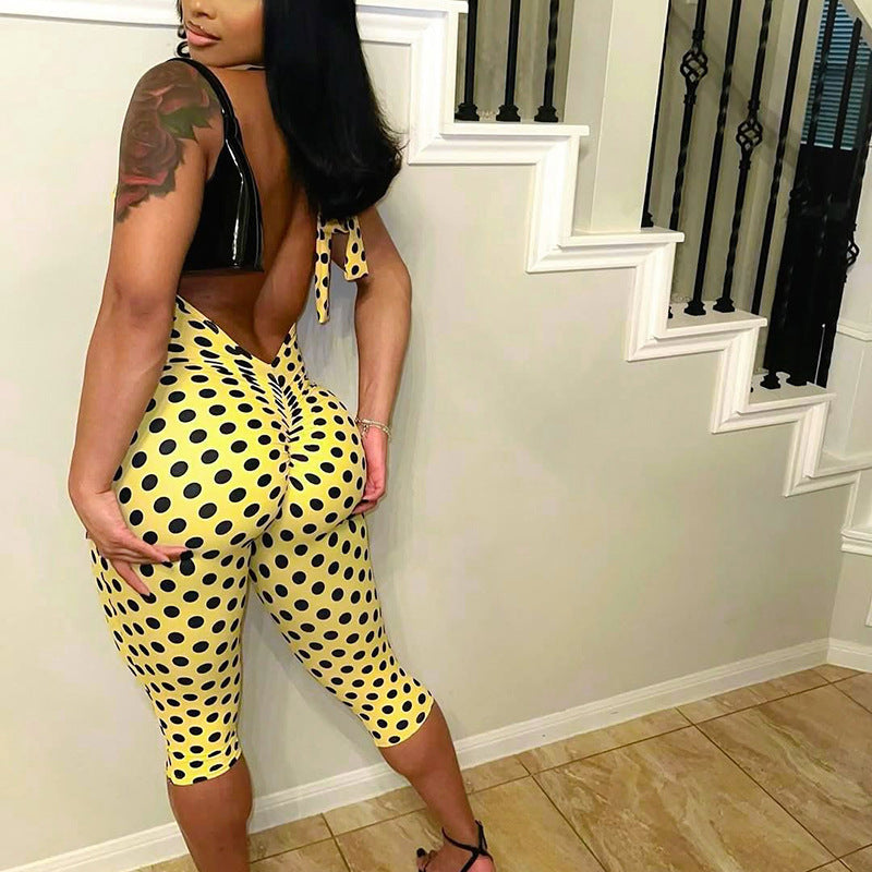 Polka Dots Print Backless Seventh Jumpsuit MXBF J26JP114