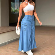 Single button Denim Long Skirt GAKF 40914