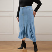 Plus Size Fashion Denim Ruffle Irregular Skirt GDAM 218635