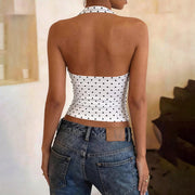 Polka Dot Print Halterneck Tank Top LJSF T6521677X