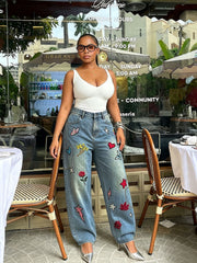 Plus Size Embroidered Patch Star Butterfly Jeans GYLN 4161