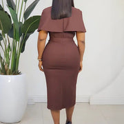 Plus Size V Neck Short Sleeve Midi Dress GATE 623