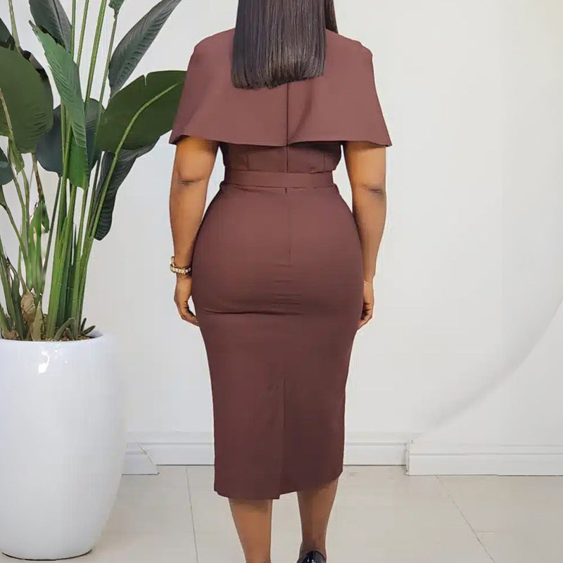 Plus Size V Neck Short Sleeve Midi Dress GATE 623