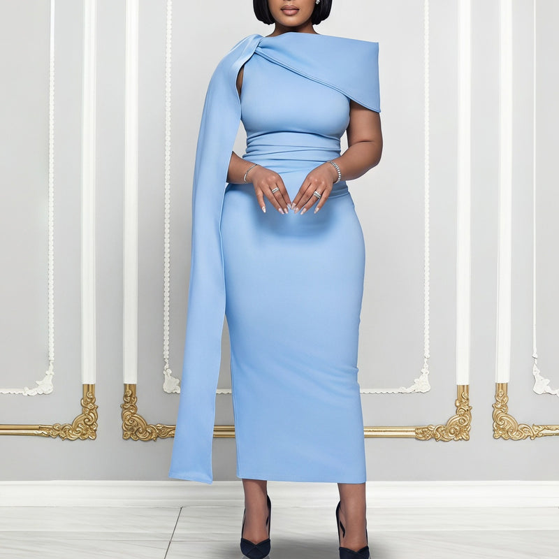 Plus Size Solid Color Slash Neck Maxi Dress GMLF 3380