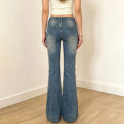 Floral Embroidery Micro Flare Jeans GPKJ MR49336