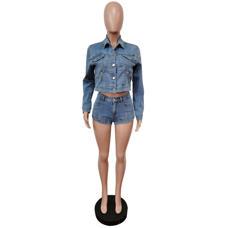 Denim Jacket And Shorts 2 Piece Sets MEM 88454
