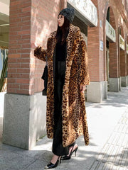 Plus Size Faux fur Leopard Print Rabbit Fur Extra Long Coat HHMY PO1022