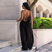 Mesh Solid Color Sling Backless Jumpsuit BY 7738
