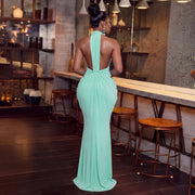 V Neck Halterneck Tie Up Maxi Dress YF 11083