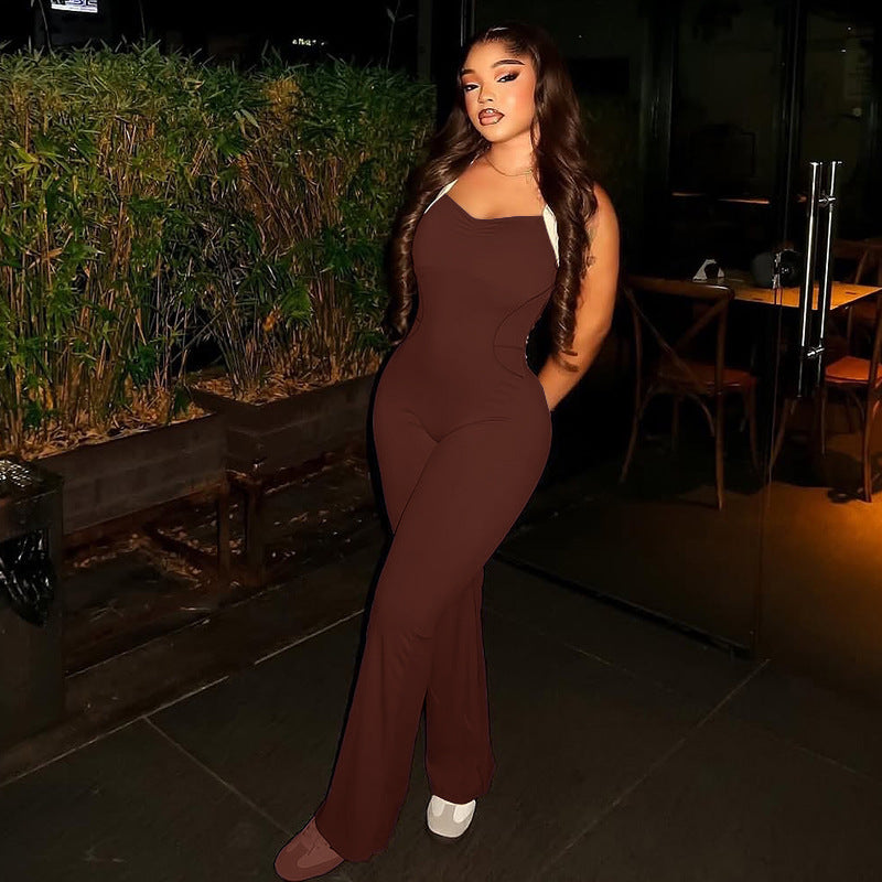 Solid Color Sling Backless Flare Jumpsuit GJYO 006295