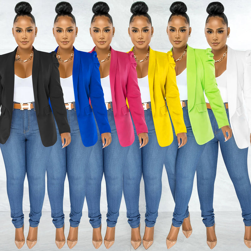 Solid Puff Sleeve Long Sleeve Blazer Coat BY 5932