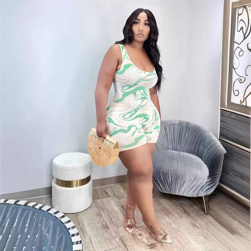Sleeveless Print Round Neck Romper TE 4680