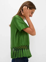 Solid Color Short Sleeve Tassel T Shirt GJMF 97821