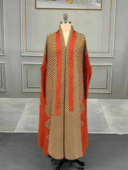 Pleated Print Cardigan Long Coats GZRF 77102