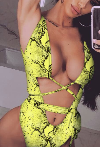 Leopard Print Cutout Tie Up One Piece Swimsuit CSYZ A992
