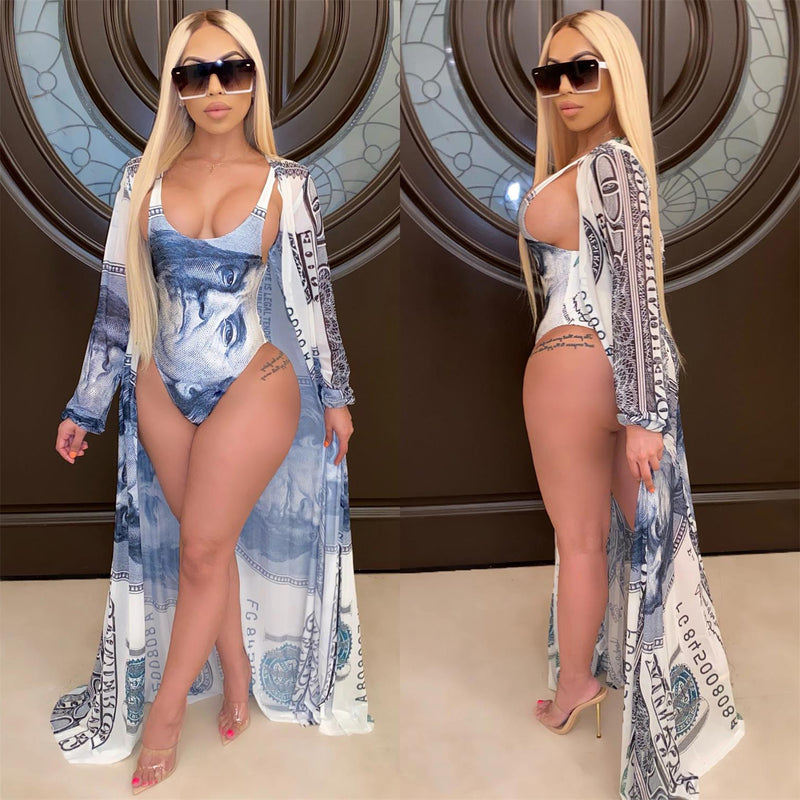 Sexy Printed Swimsuit Long Cloak 2 Piece Sets CHY 1227