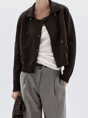 Double breasted Lapel Collar Knit Cardigan Coats GQNF Y00269CM