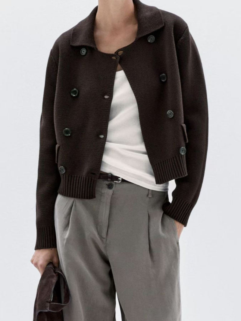 Double breasted Lapel Collar Knit Cardigan Coats GQNF Y00269CM