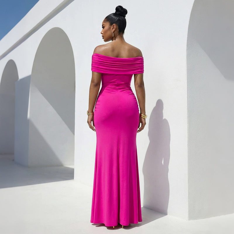 One Shoulder Solid Color Split Maxi Dress CYA 902371