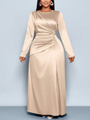 Plus Size Long Sleeve Satin Maxi Dress GAWE 6791