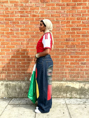 Plus Size jersey Patchwork Print Loose Jeans GYLN 8092