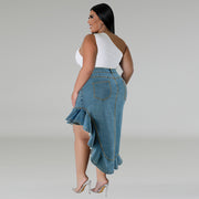 Plus Size Irregular Denim Half Skirt GDAM 218607