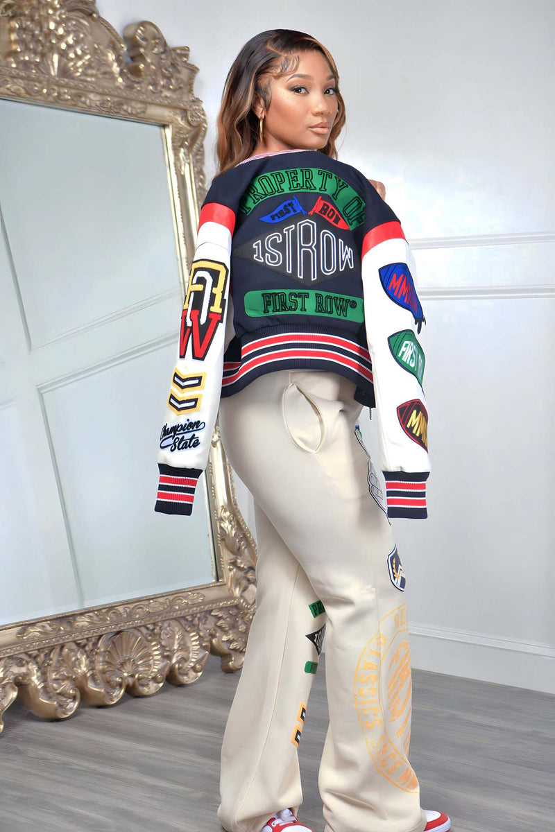 Fashion Print Patchwork Long Sleeve Baseball Jacket NYF 8152