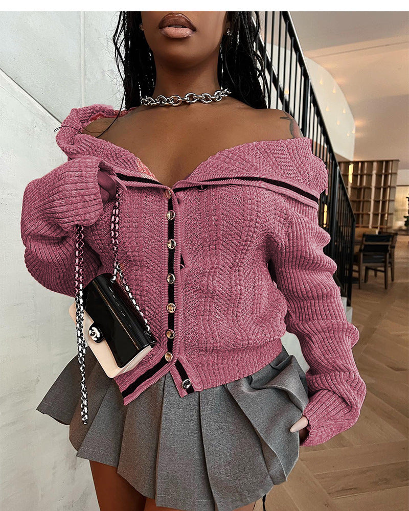 Fashion Patchwork Irregular Knit Hooded Cardigan QXTF 8212