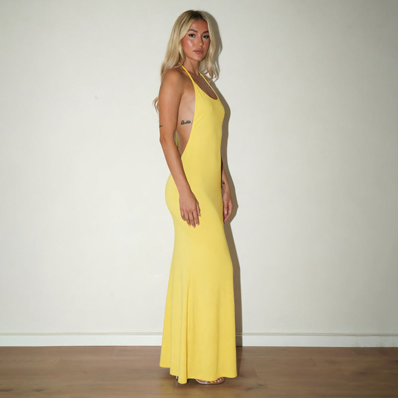 Solid Color Sleeveless Backless Maxi Dress GSZM C26DS258