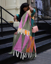 Casual Color Blocking Tassel Knit Coat TR 1291