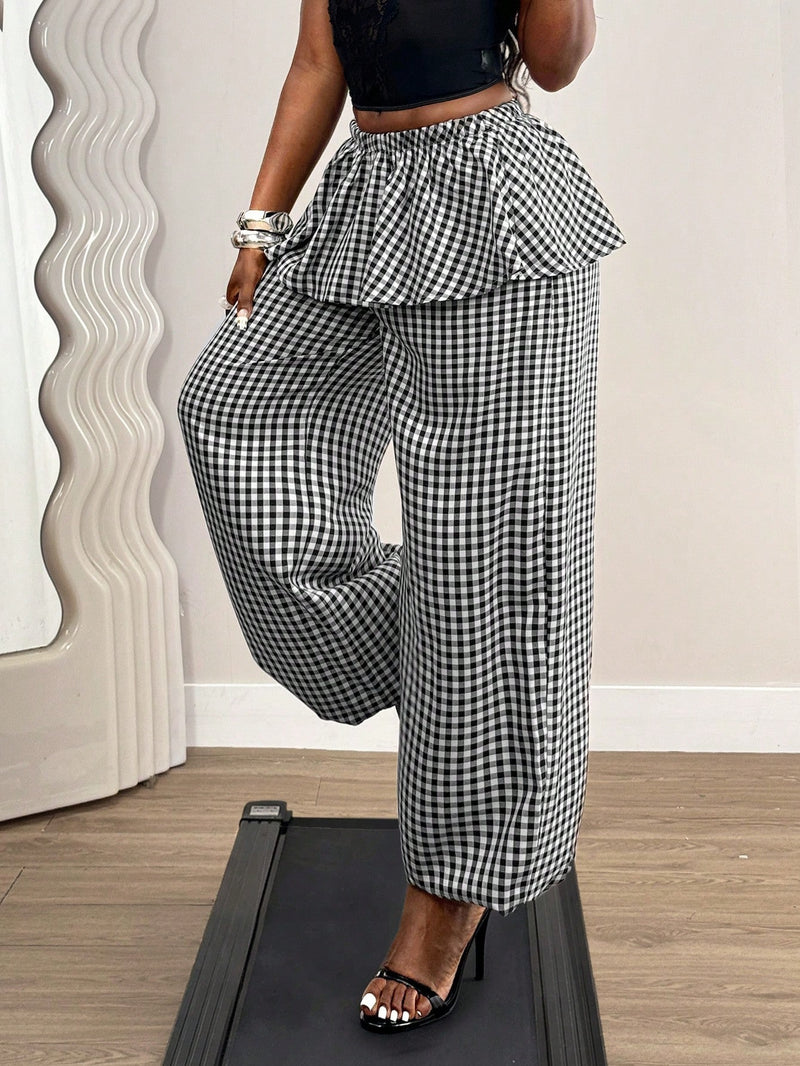 Plaid Print Loose Wide Leg Pants GHYX TXY5340