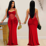 See Through Mesh Solid Color Maxi Dress BY 7608