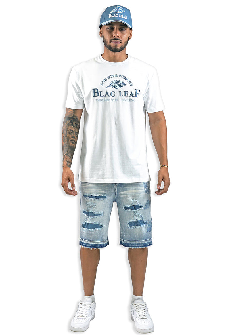 Purpose First White Shirt Denim Shorts and Trucker Hat Bundle