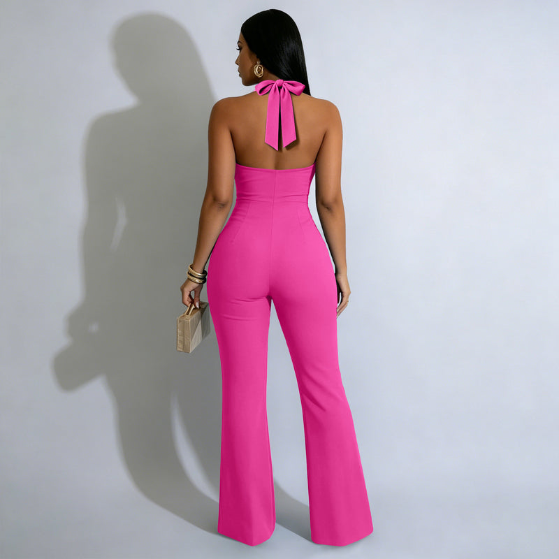 Backless Halterneck Micro Flare Jumpsuit YF 11072