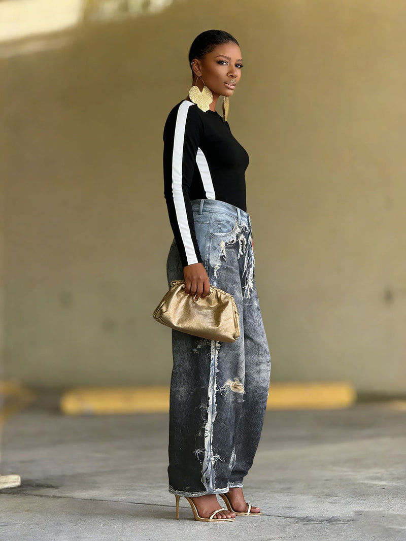 Plus Size Fashion Patchwork Loose Jeans GYLN 1173