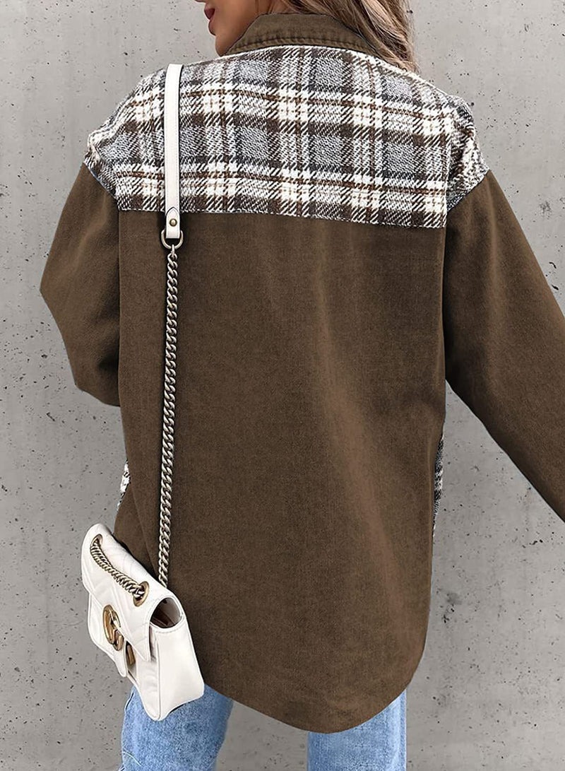 Denim Long Sleeve Plaid Shirt Jacket GOFY W220239