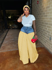 Denim Patchwork Plaid Loose Wide Leg Pants SFY 737