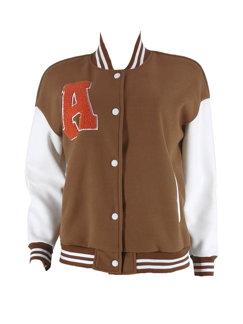Color Block Long Sleeve Print Baseball Jacket ZDF 31323