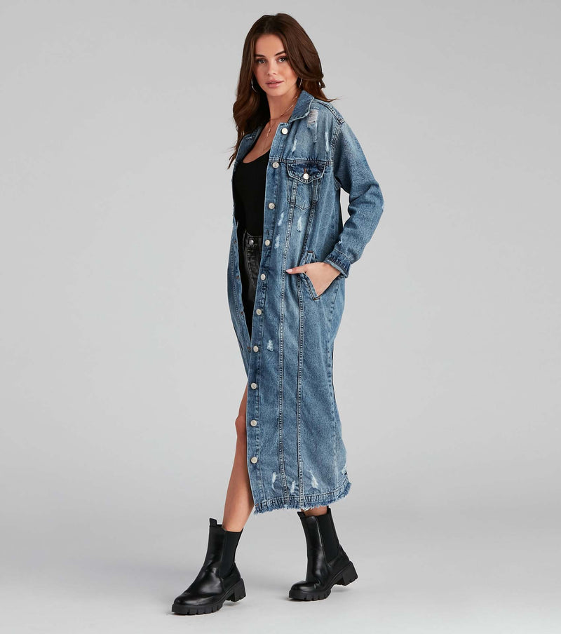 Casual Denim Holes Long Sleeve Holes Long Coats LX 5527