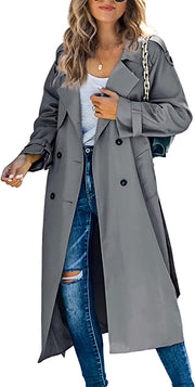 Solid Color Long Sleeve Double Breasted Coat GOFY 888