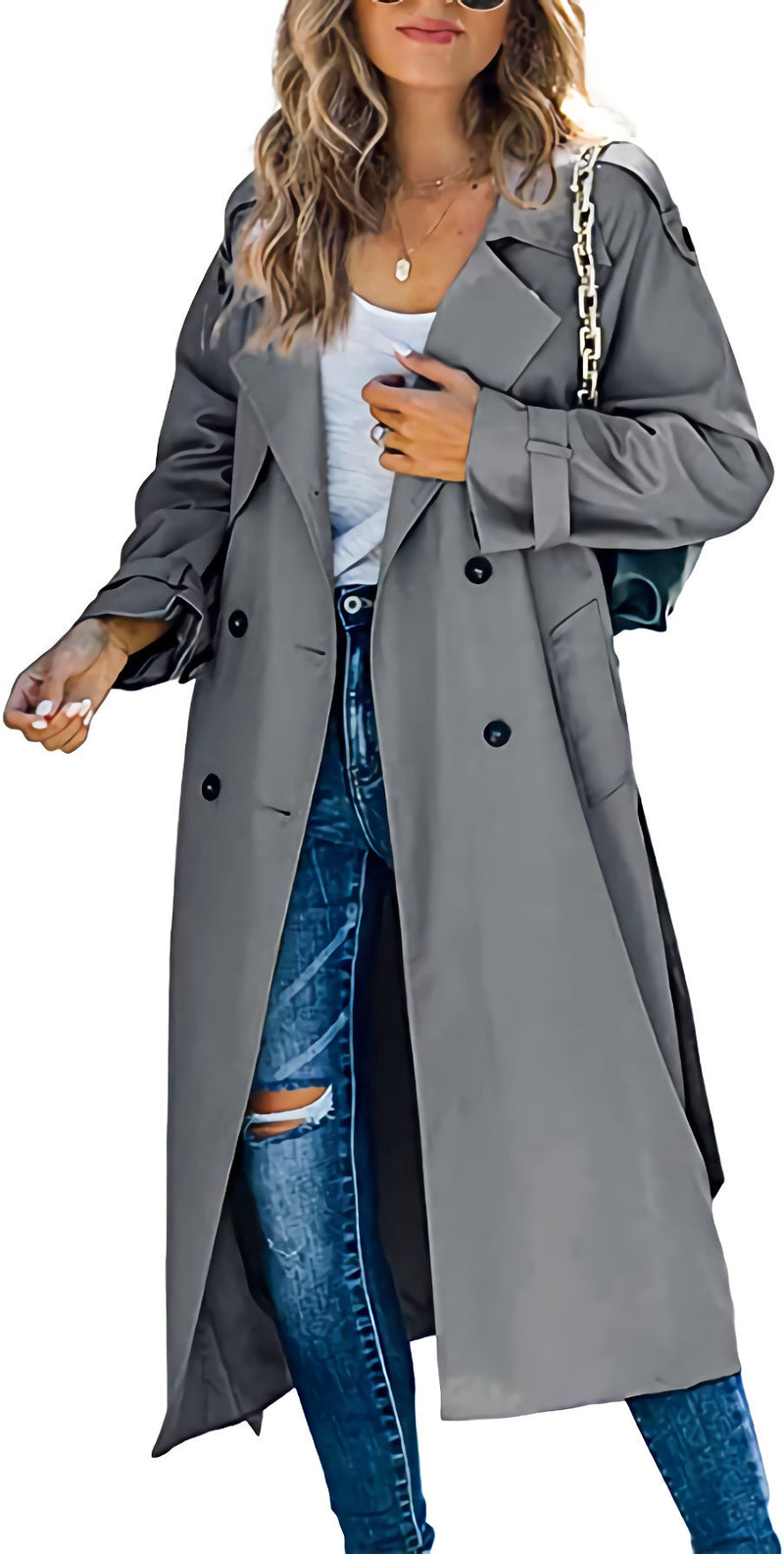 Solid Color Long Sleeve Double Breasted Coat GOFY 888