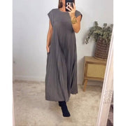 Plus Size Solid Color Pleated Loose Maxi Dress GMAN 28011