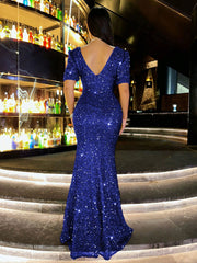V Neck Sequin Backless Evening Dress GXRF QC169