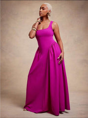 Solid Color Square Neck Sleeveless Maxi Dress GQLK 6690