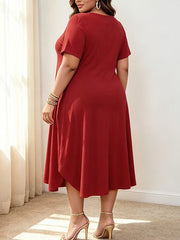 Plus Size Solid Color Loose Midi Dress GAWE 6745