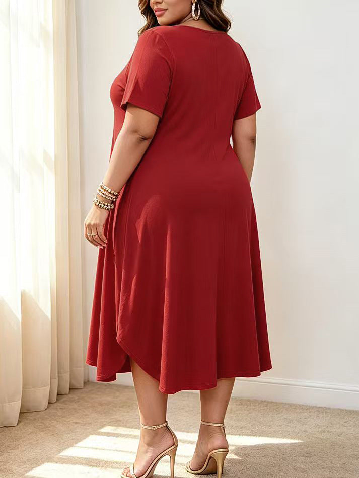 Plus Size Solid Color Loose Midi Dress GAWE 6745