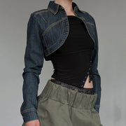 Vintage Cropped Long Sleeve Denim Jacket GQLF 802