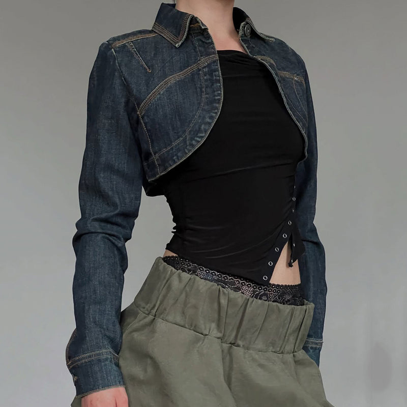 Vintage Cropped Long Sleeve Denim Jacket GQLF 802
